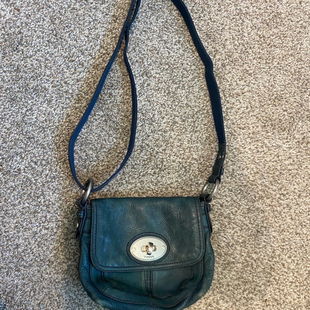 Fossil Blue Leather Crossbody Bag